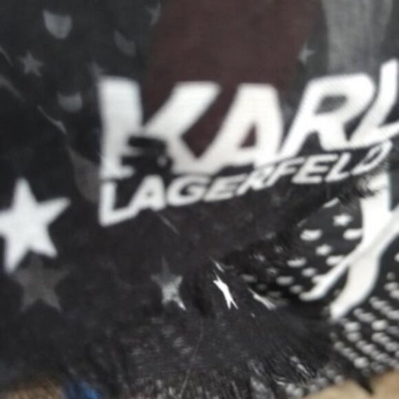 Karl Lagerfeld Large Monogrammed Silk Scarf Black & White - Picture 2 of 3